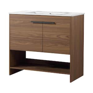 Phoenix 36 in. W x 18.32 in. D x 33.5 in. H Bath Vanity in Walnut with White Ceramic Top