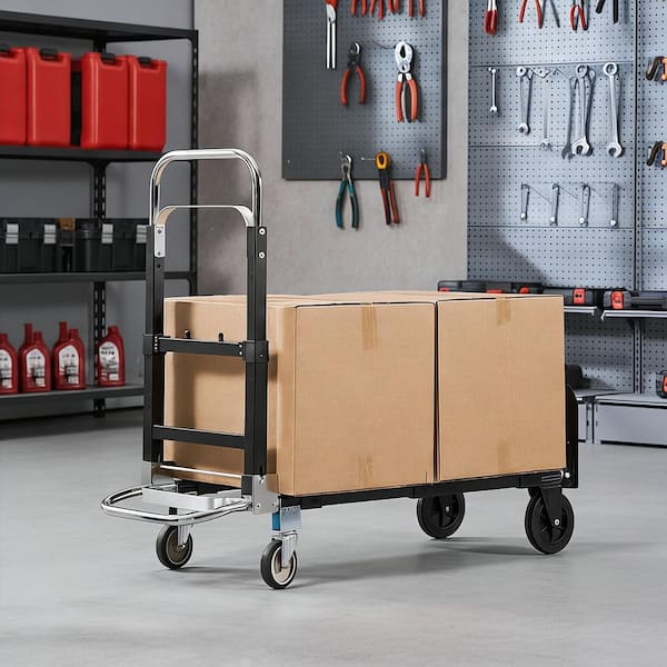 2 in 1 Folding Hand Truck, 500 lbs. Load Capacity for 4-Wheel Mode, Convertible Hand Truck Dolly with Wheels & Handle