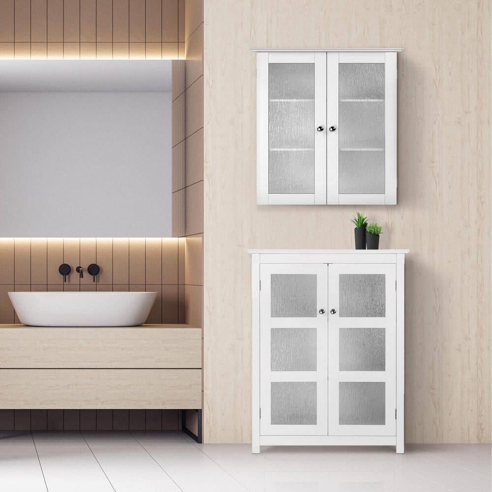 Connor Classic White Floor Cabinet with Textured Glass Doors