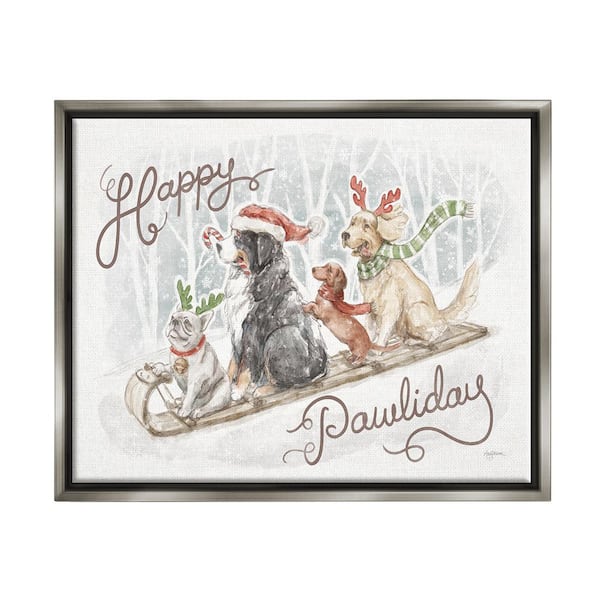 Stupell Industries Happy Pawliday Dogs by Mary Urban 1-Piece Floater Frame Graphic Print Animal Poster Art Print 21 in. x 17 in.