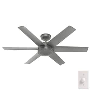 Jetty 52 in. Outdoor Matte Silver Ceiling Fan with Wall Switch For Patios or Bedrooms