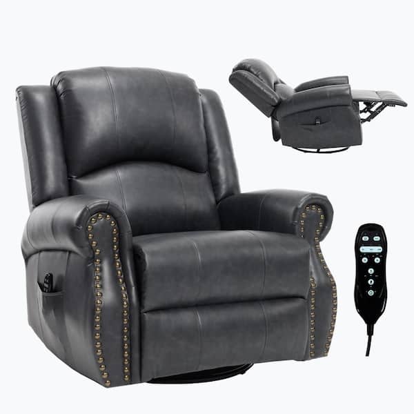 Gray Faux Leather Heat Massage Manual Recliner Chair with Rocker and Swivel in Fabric for Living Room