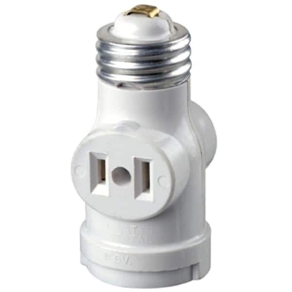 Screw Base Light Bulb Socket w/ Pull Chain Switch Converter to 2 AC Outlets 