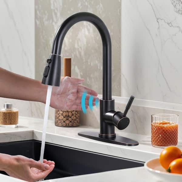 15.3 in. Touchless Sensor Single Handle Pull Down Sprayer Kitchen Faucet with 360° Spout in Stainless Steel Bronze