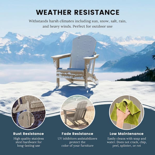 Addison Weathered Wood 8-Piece Plastic Folding Outdoor Patio Fade Resistant Adirondack Conversation Chair Set