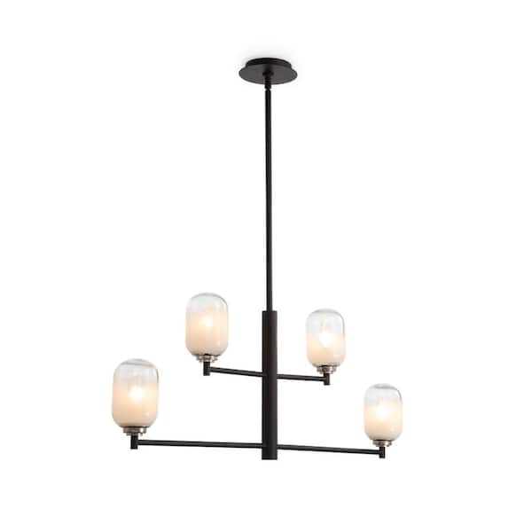 Vidalite Seren 4-Light Matte Black Pendant with Handmade Glass Shades-Modern Style Pendant Chandelier - 36 in. W