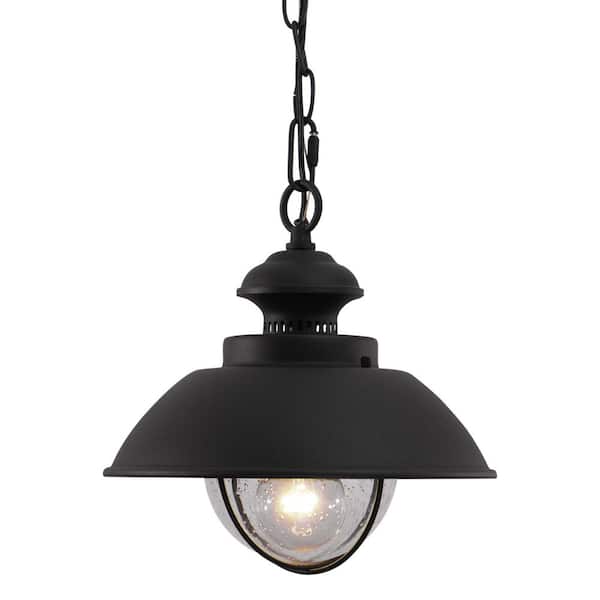 Harwich 1-Light Black Coastal Outdoor Barn Dome Pendant Clear Glass