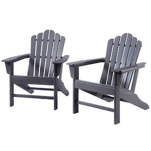 Classic Grey Reclining Composite Adirondack Chair Slat Backrest Patio Chair Outdoor Lawn Chair (2-Pack)