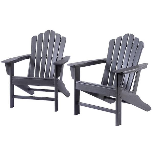 AUTMOON Classic Grey Reclining Composite Adirondack Chair Slat Backrest Patio Chair Outdoor Lawn Chair (2-Pack)