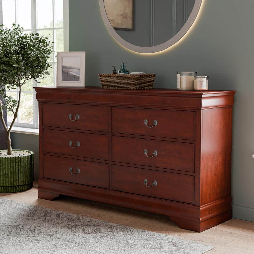 Furniture of America Burkhart Cherry 6-Drawer 58.38 in. W
