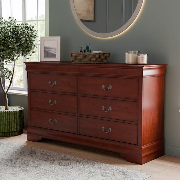 Furniture of America Burkhart Cherry 6-Drawer 58.38 in. W Dresser