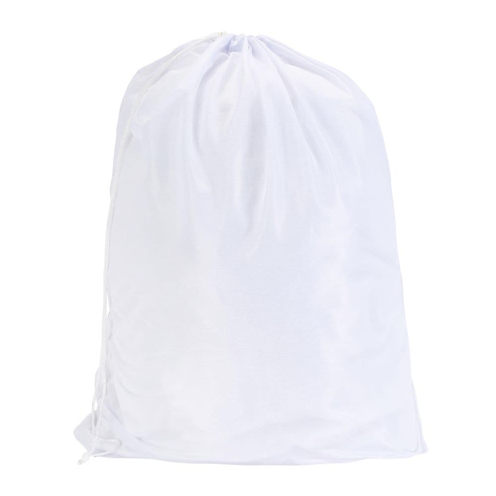 White Collapsible Mesh Laundry Bag with Drawstring Closure