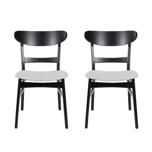 Noble House Cordoba Light Beige and Matte Black Fabric and Wood Dining Chair (Set of 2)