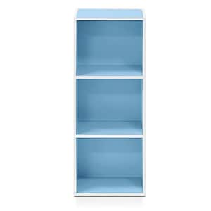 Tropika 31.49 in. Tall Light Blue/White Faux Wood 3-shelf Standard Bookcase with Storage