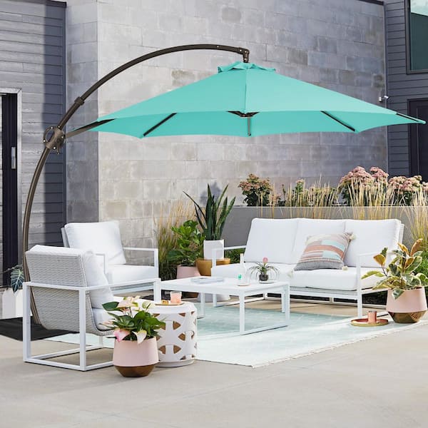 JEAREY 11 ft. Outdoor Cantilever Offset Umbrella Patio Umbrella with Sandbag and Cover in Peacock Blue