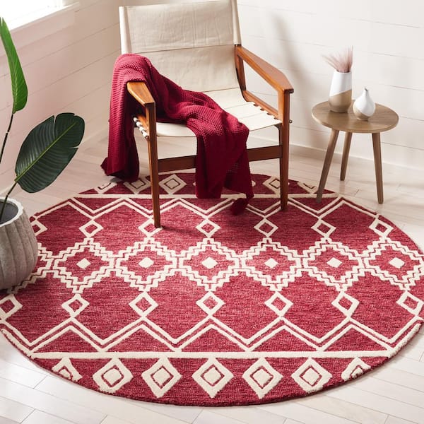 Abstract Red/Ivory 6 ft. x 6 ft. Chevron Tribal Round Area Rug
