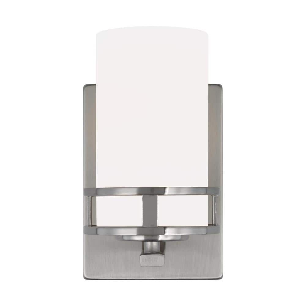 Brushed Nickel Cylinder Wall Sconce with Etched Glass Shade