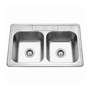 Glowtone Series Drop-In Stainless Steel 33 in. 3-Hole Double Bowl Kitchen Sink