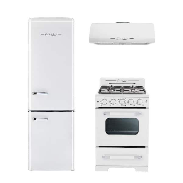 Unique Appliances Classic Retro 3 Piece Kitchen Appliance Package with  Bottom Freezer Refrigerator , 24'' Gas Freestanding Range , and Under  Cabinet Range Hood & Reviews