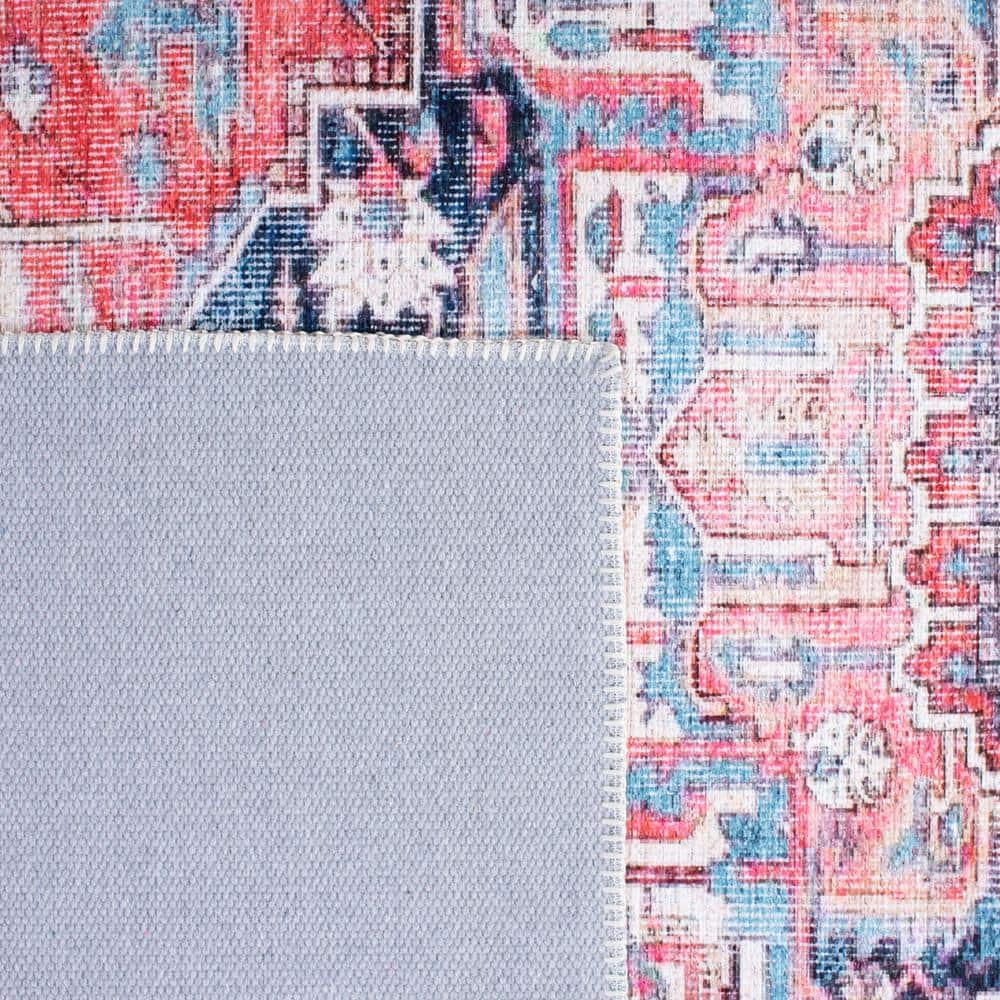 Red and Navy 10' x 14' Machine-Washable Viscose Area Rug