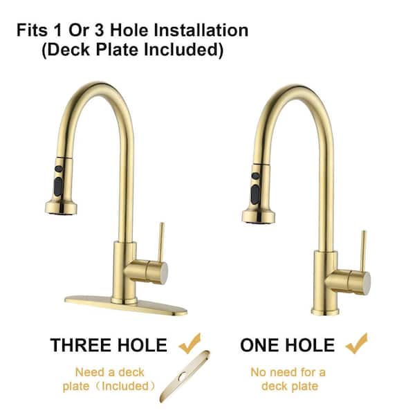 Single Handle Pull Down Sprayer Kitchen Faucet with Soap Dispenser in Brushed Gold