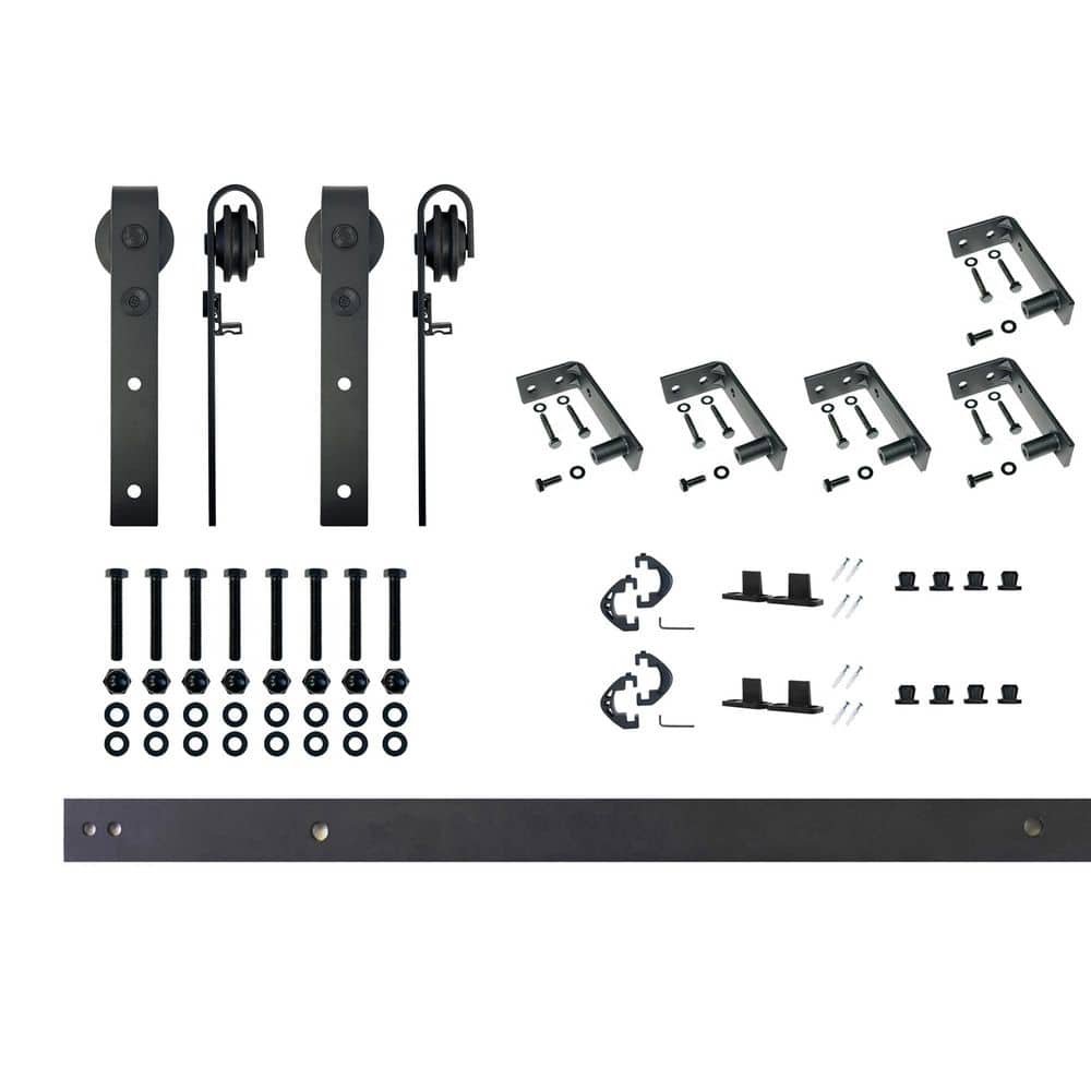 6 ft./72 in. Black Rustic Ceiling Mount Non-Bypass Sliding Barn Door Track and Hardware Kit for Double Doors price history on PriceWatchPro