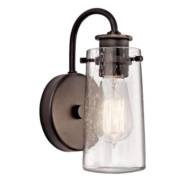 Braelyn 1-Light Olde Bronze Bathroom Indoor Wall Sconce Light with Clear Seeded Glass Shade