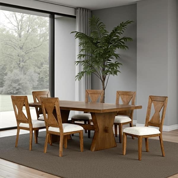 Zivy Oak Brown Wood 78 in. Trestle Dining Table Seats 8