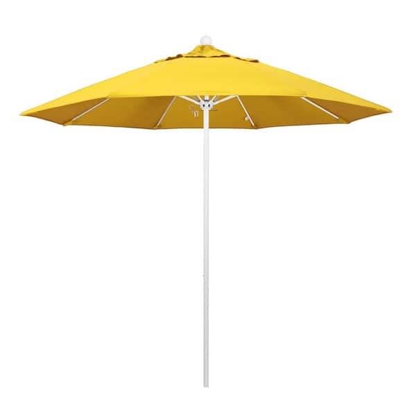 California Umbrella 9 ft. White Aluminum Commercial Market Patio Umbrella with Fiberglass Ribs and Push Lift in Lemon Olefin