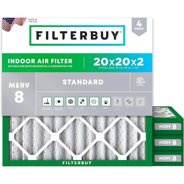 20 in. x 20 in. x 2 in. MERV 8 (FPR 5) Dust Defense Pleated HVAC AC Furnace Air Filters Replacement (4-Pack)