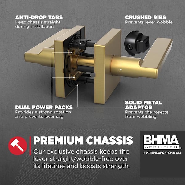 Kwikset Halifax Square Satin Brass Passage Hall/Closet Handle Door