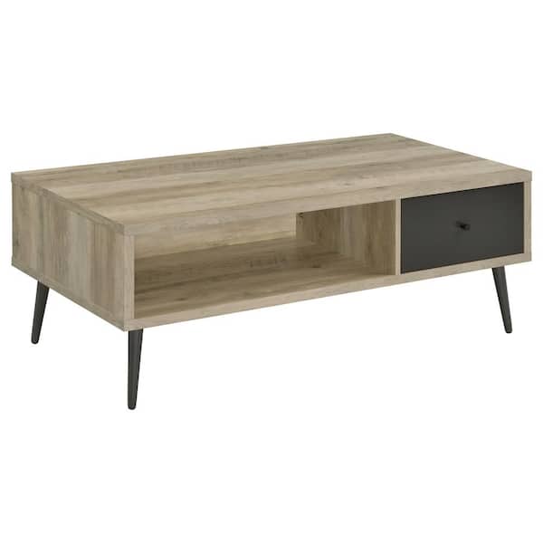 Coaster Welsh 47.25 in. Antique Pine and Gray Wood 1-Drawer Rectangle Engineered Wood Coffee Table with Storage Shelf