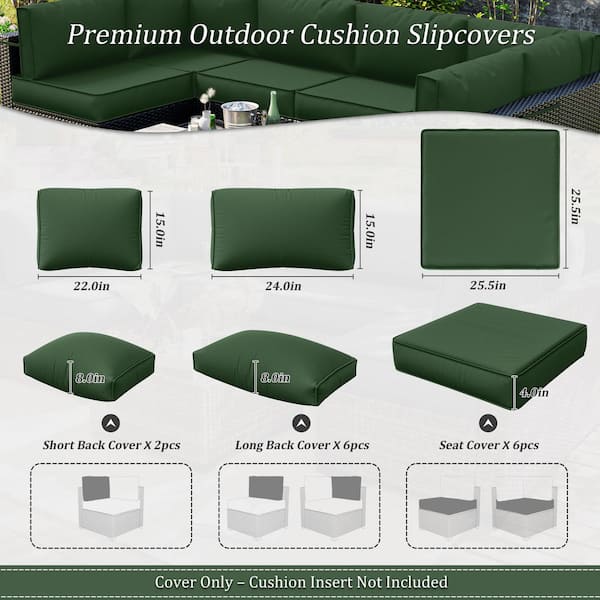 14-Piece Patio Cushion Covers Replacement with Zipper for Sectional Sofa Set, Slipcovers for Outdoor Cushions Green