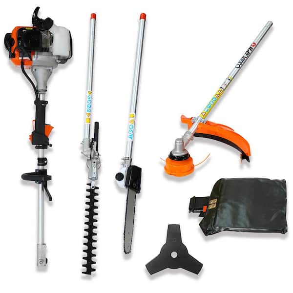 4-Piece Garden Tool Set, 52CC 2-Cycle Garden Tool System with Gas Pole Saw, Hedge Trimmer, Grass Trimmer, and Brush-EPA