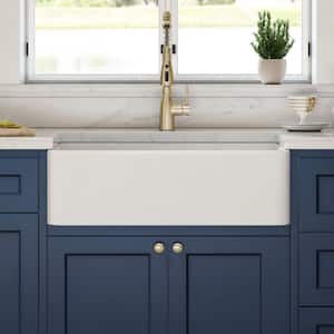 White Fireclay 36 in. Single Bowl Farmhouse Apron Kitchen Sink Undermount With Accessories