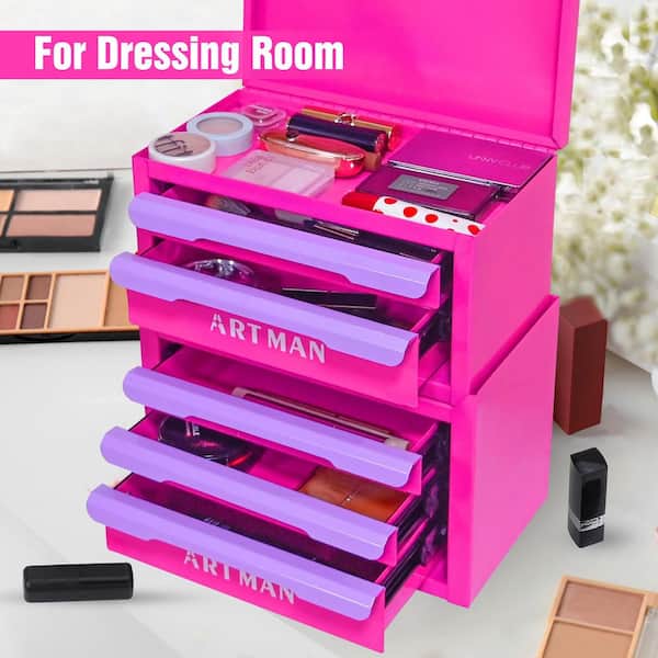 11.22 in. W x 12.66 in. H Purple-Rose Red 5-Drawer Steel Desktop Storage Box for Office, Vanity, Craft Room