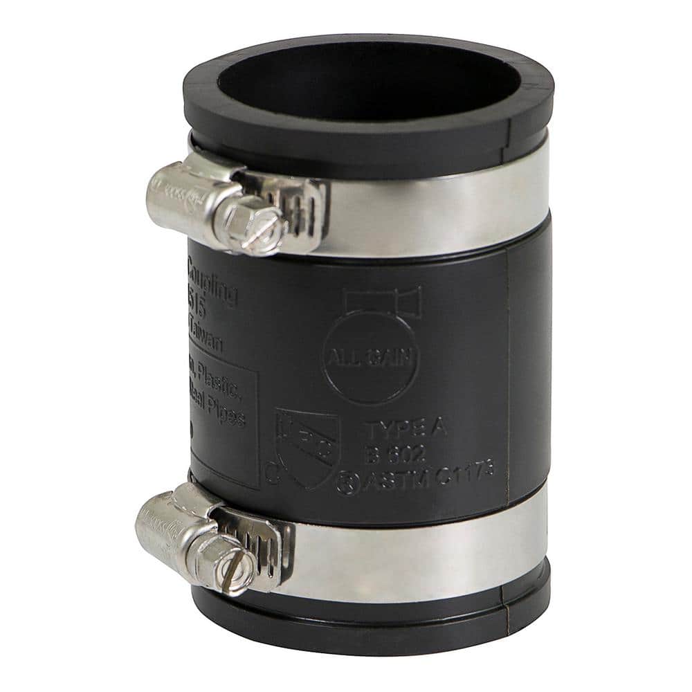 Black PVC Flexible Coupling with Stainless Steel Clamps, 1-1/2"