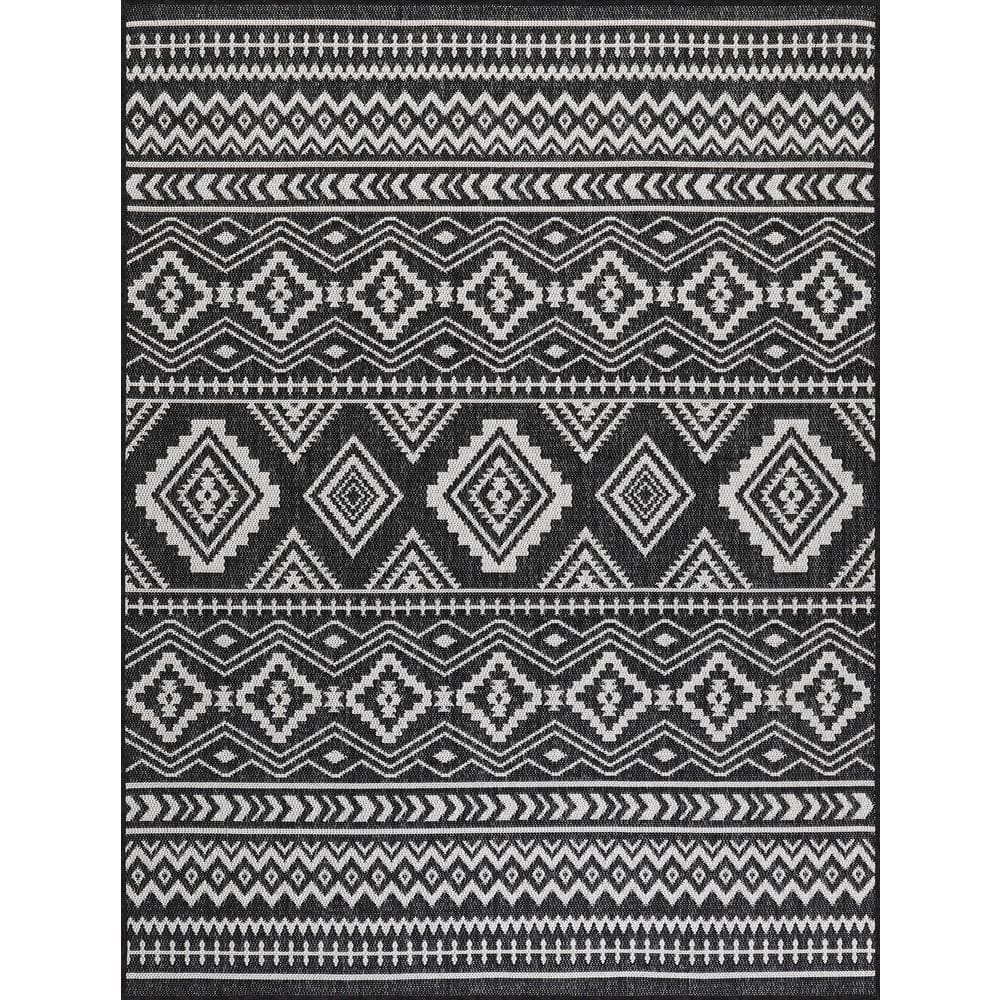 Ilitia Moroccan Machine Woven Reactangle 5' x 7' Polypropylene Indoor / Outdoor Plastic Straw Rug in Gray/Blue/Black Winston Porter