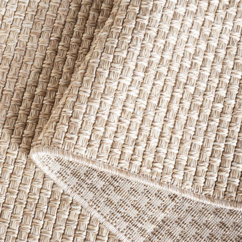 Beige Synthetic Square Indoor/Outdoor Stain-Resistant Rug