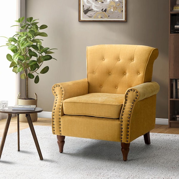 JAYDEN CREATION Aegina Mustard Polyester Arm Chair (Set of 1)