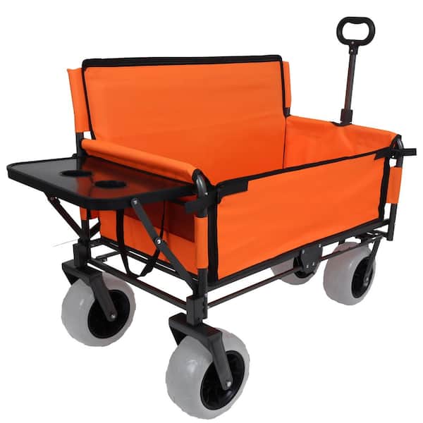 48.43 in. W Orange 6.4 cu. ft. Steel Garden Cart with Bench Seat & Rear-Mounted Folding Tabletop