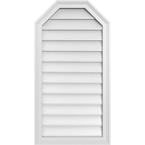 Ekena Millwork 20 in. x 38 in. Octagonal Top Surface Mount PVC Gable Vent: Decorative with Brickmould Frame