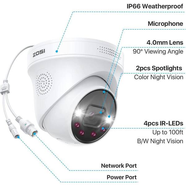ZOSI ZG2255A 5MP PoE Wired Add-On IP Security Camera with Color