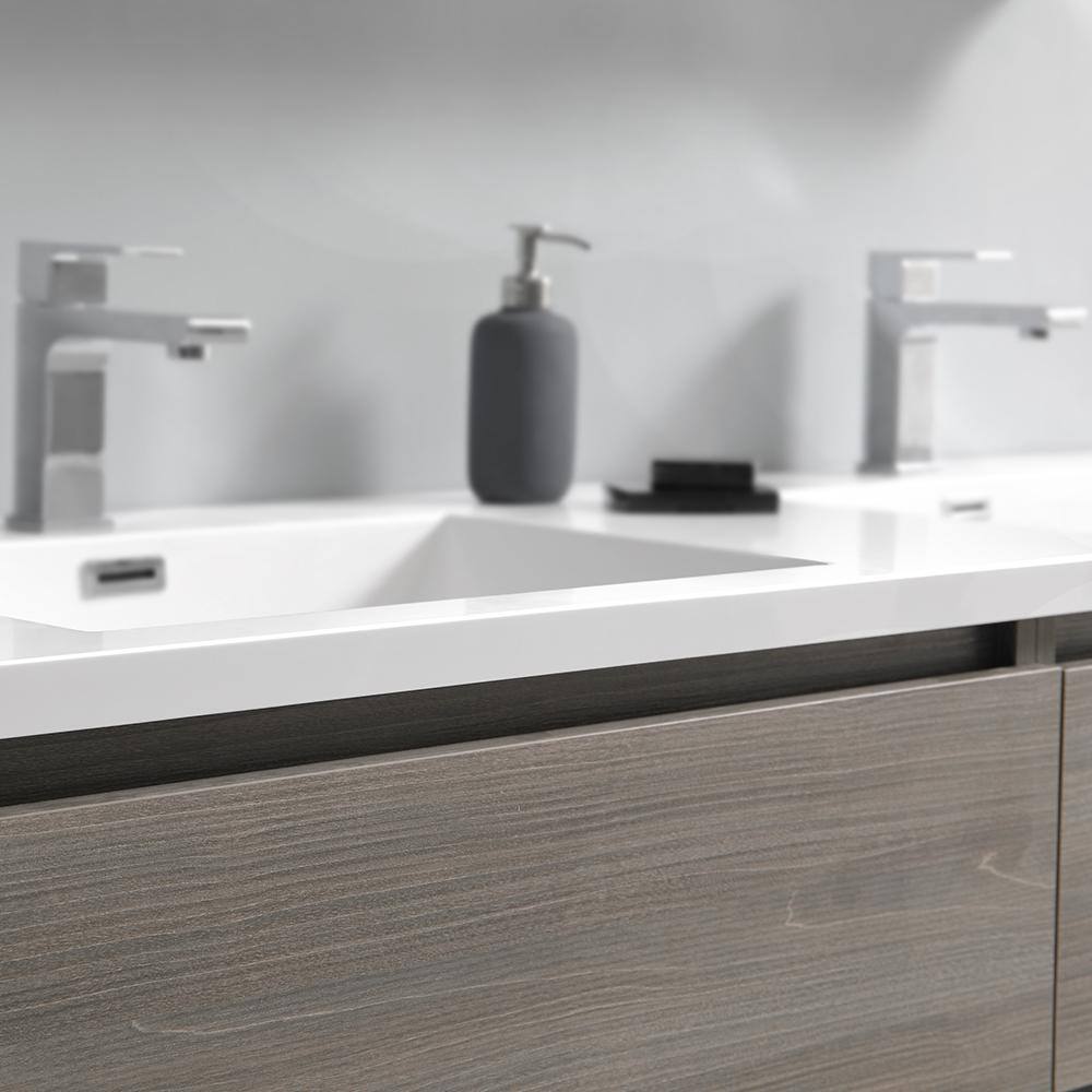 Gray Wood 60" Freestanding Double Sink Vanity with Acrylic Top