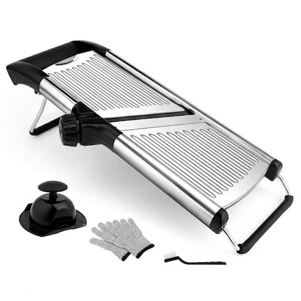 Stainless Steel Adjustable Mandoline Slicer with Cut-Resistant Gloves, Straight and Julienne Blade for Kitchen