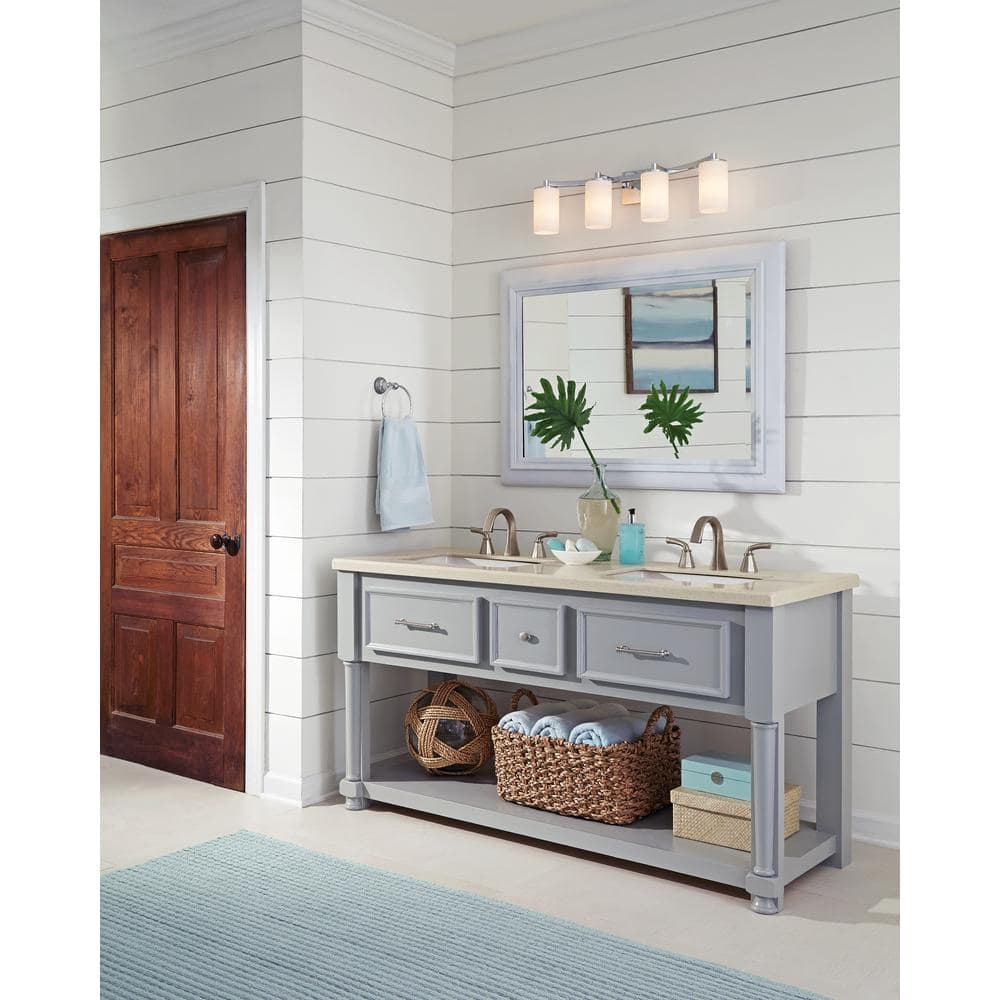 Hettinger 29" Brushed Nickel Vanity Light with Etched Glass Shades