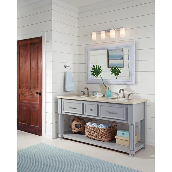 Hettinger 29 in. 4-Light Brushed Nickel Transitional Contemporary Wall Bathroom Vanity Light with LED Bulbs