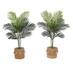 48 in. Green Artificial Paradise Palm Tree in Handmade Jute and Cotton Basket with Tassels DIY Kit (Set of 2)