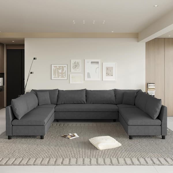 Oversized 116 in. Square Arm 8-Seat Chenille U-Shaped Modular Sectional Sofa in. Gray, 5 PC Free Combination