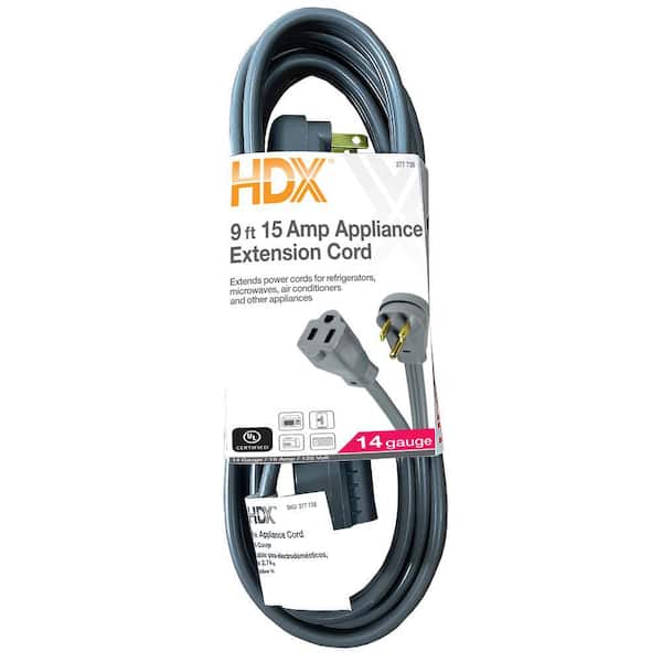 HDX 9 ft. 14/3 15 Amp Air Conditioner/Appliance Extension Cord, Grey